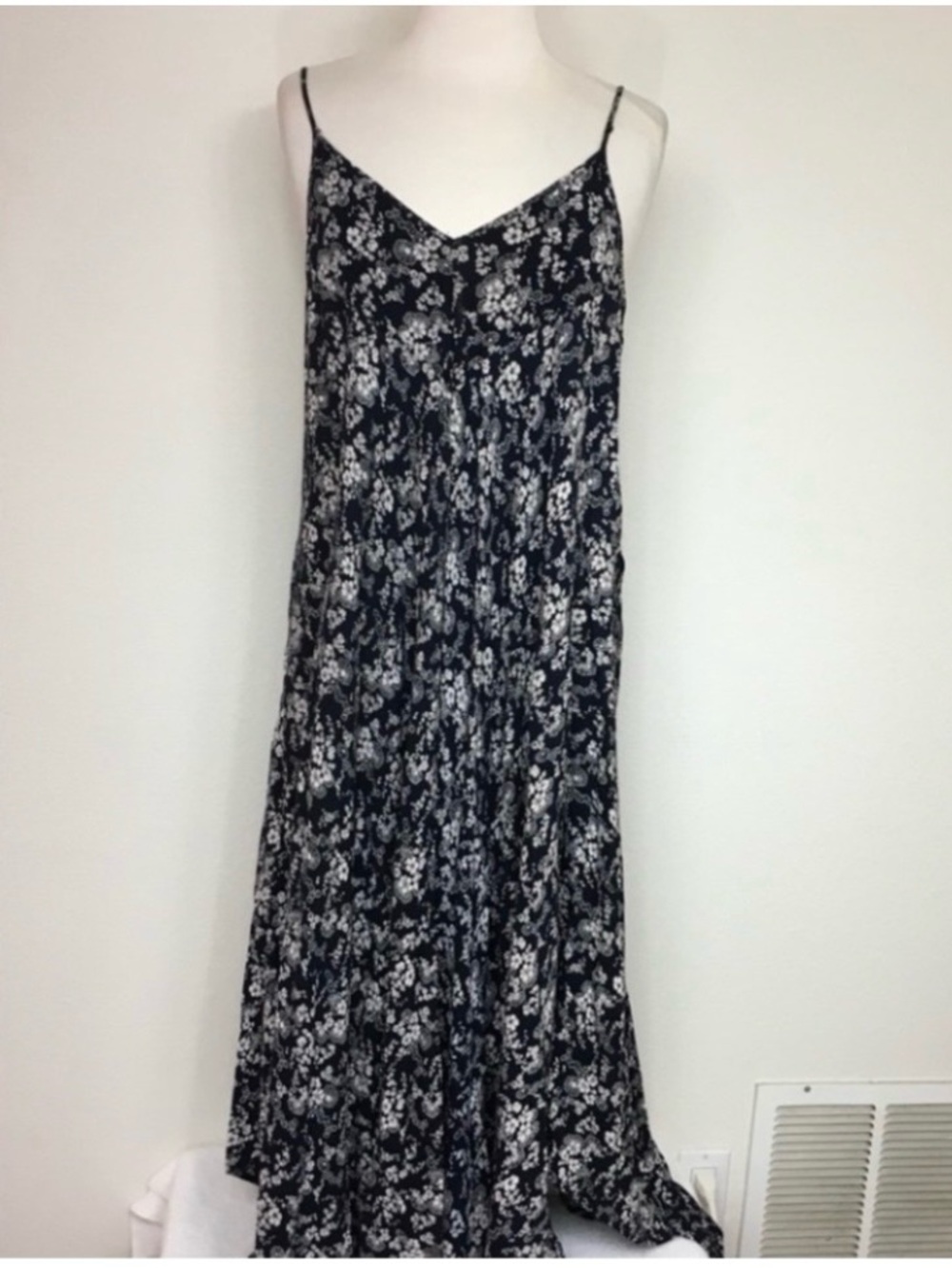 Catch Me Womens Black White Floral Hankerchief Spaghetti Strap Midi Dress Size L